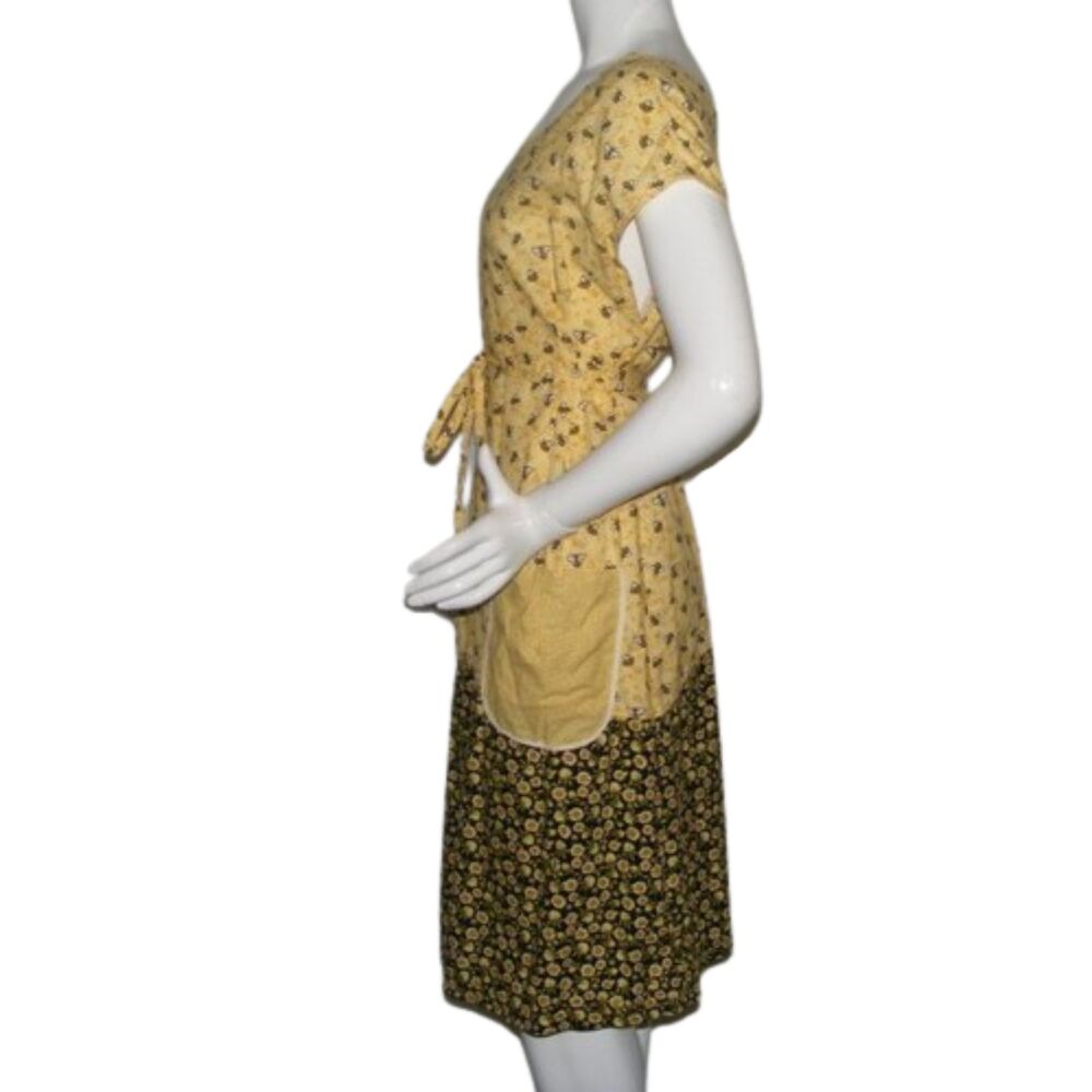Handmade House Dress, L, Bees & floral print, Pockets, Straps, Drop sleeve - Picture 10 of 10